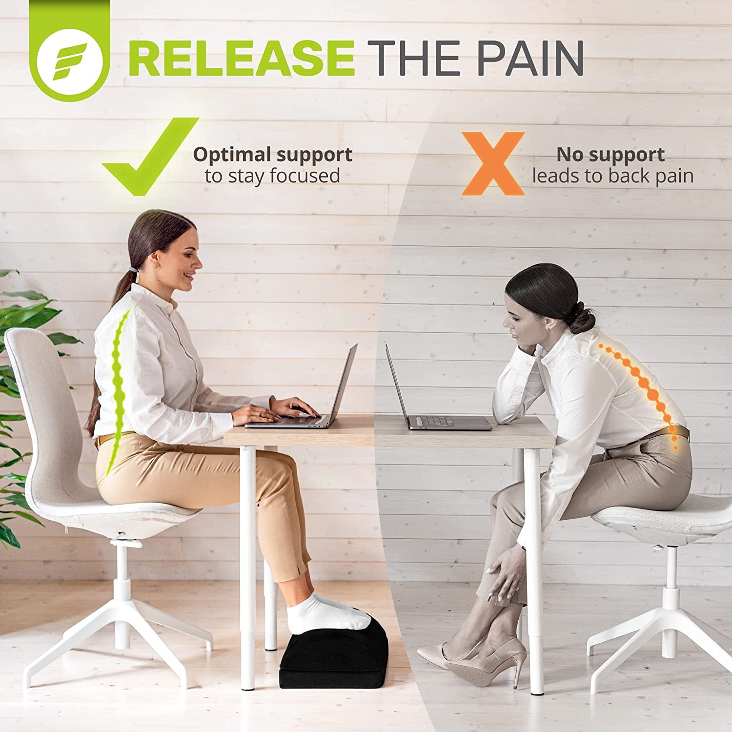 Adjustable Under Desk Foot Rest – Ergonomic Support for Posture, Lumbar & Knee Comfort – Memory Foam with 2 Heights