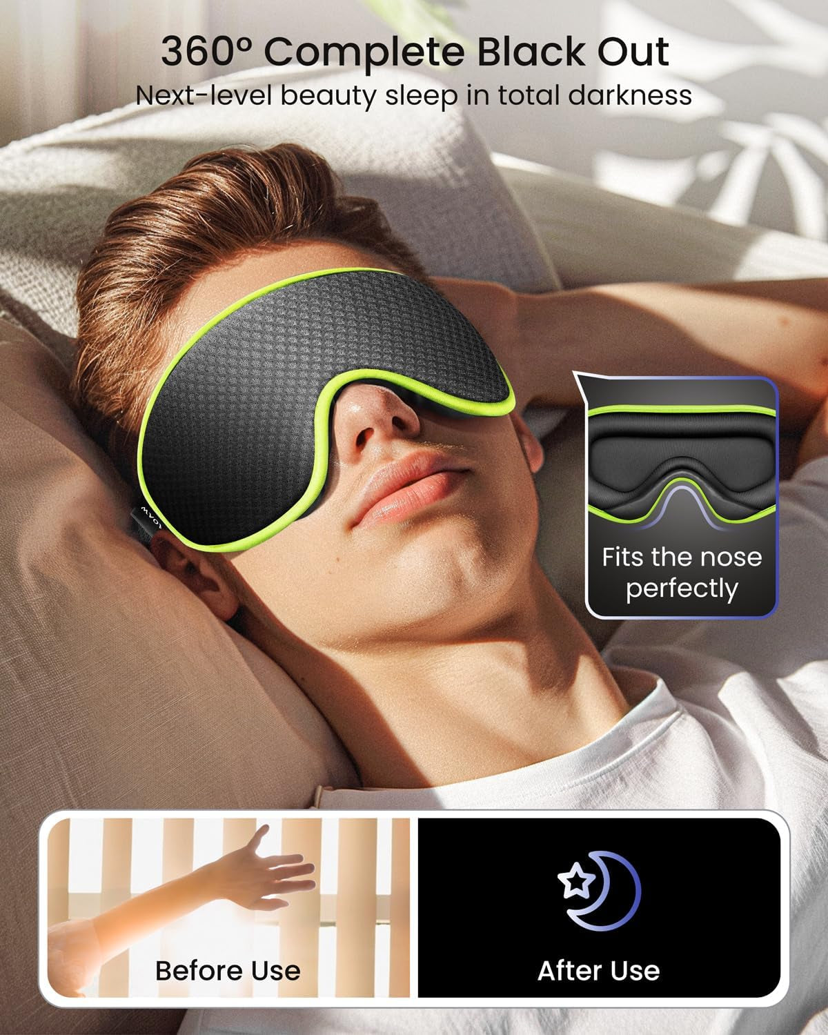 Ergonomic Sleep Mask with Adjustable Strap – Ultra Soft & Lightweight Eye Cover for Sleeping – 3D Contour, Breathable Fabric
