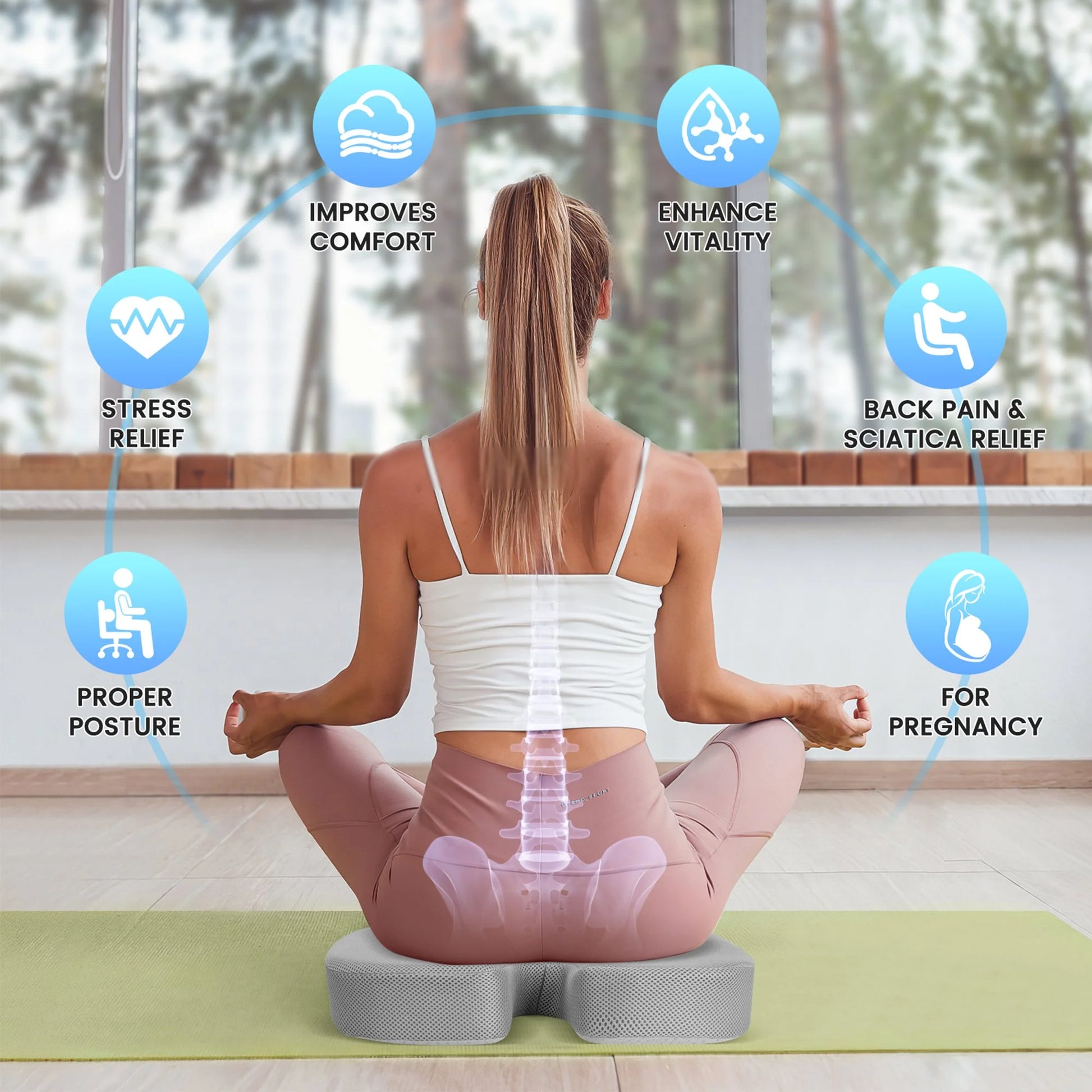 Ultimate Gel & Memory Foam Seat Cushion - Office, Car, & Airplane Support for Tailbone Pain Relief - Non-Slip Coccyx Cushion for Sciatica & Back Pain - Comfort in Gray