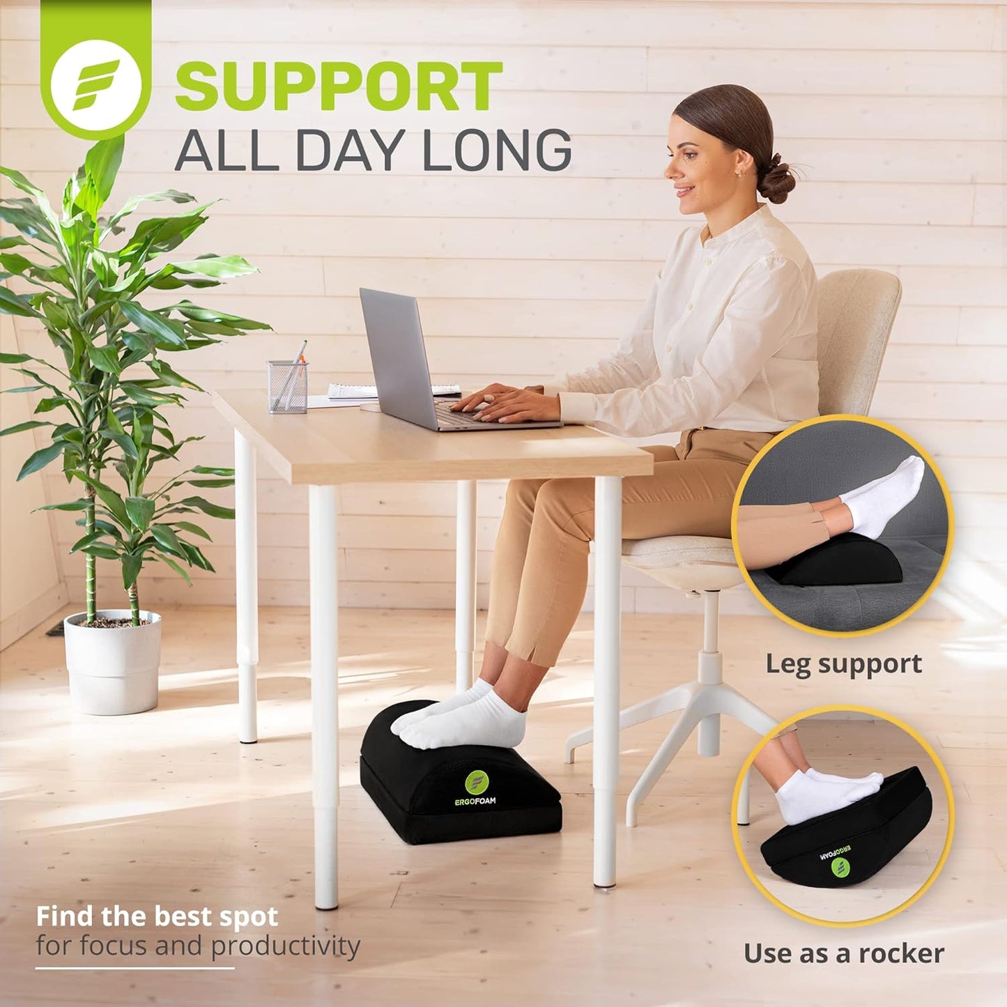 Adjustable Under Desk Foot Rest – Ergonomic Support for Posture, Lumbar & Knee Comfort – Memory Foam with 2 Heights