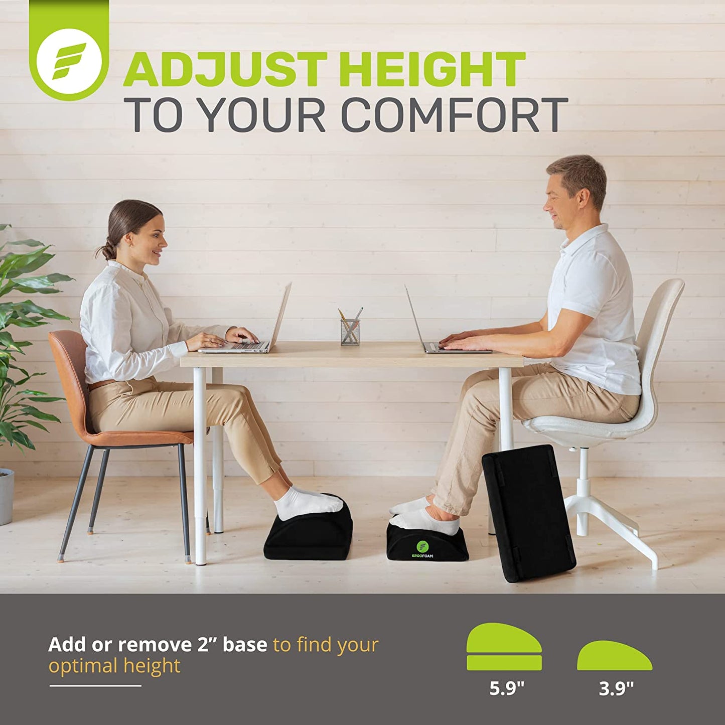 Adjustable Under Desk Foot Rest – Ergonomic Support for Posture, Lumbar & Knee Comfort – Memory Foam with 2 Heights