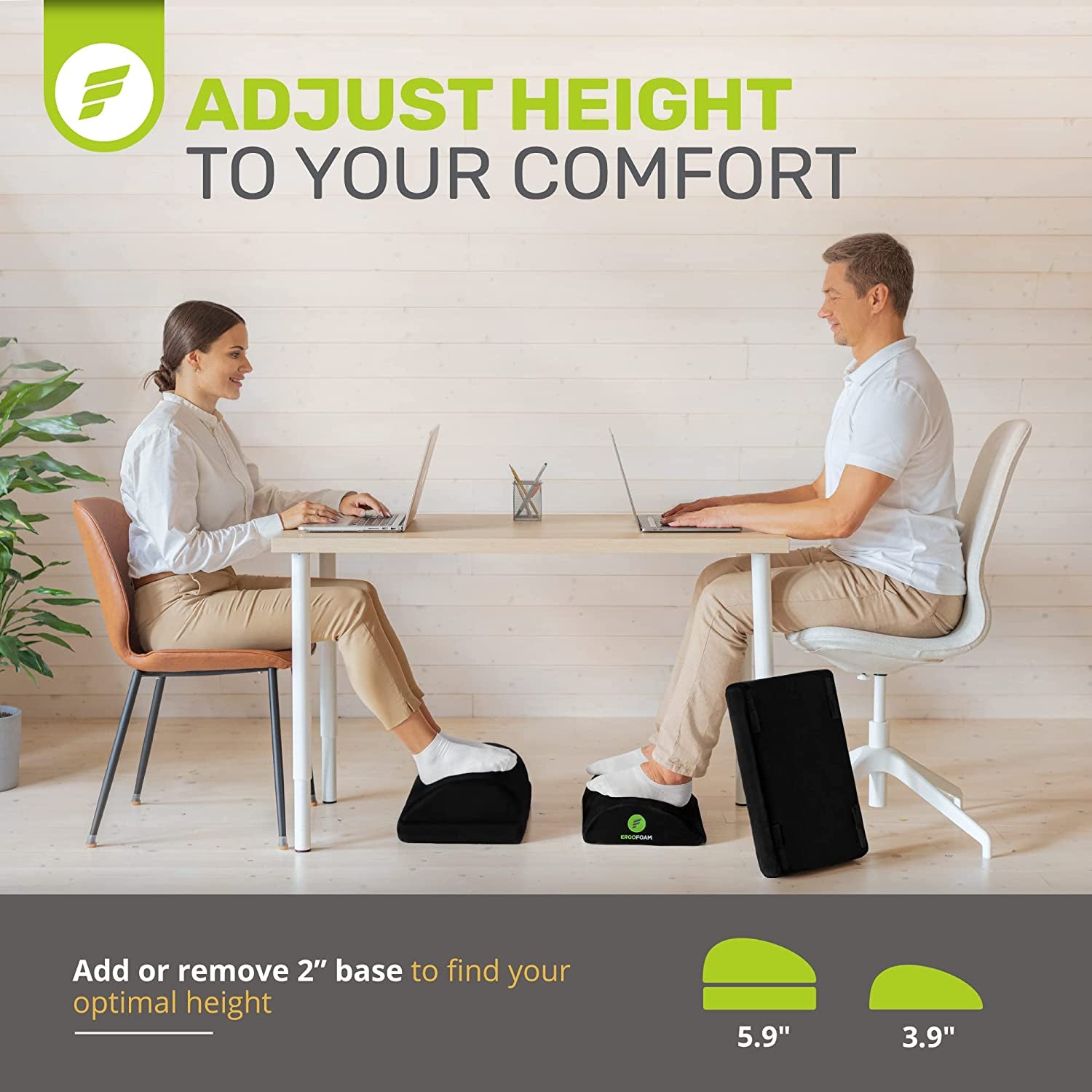Adjustable Under Desk Foot Rest – Ergonomic Support for Posture, Lumbar & Knee Comfort – Memory Foam with 2 Heights