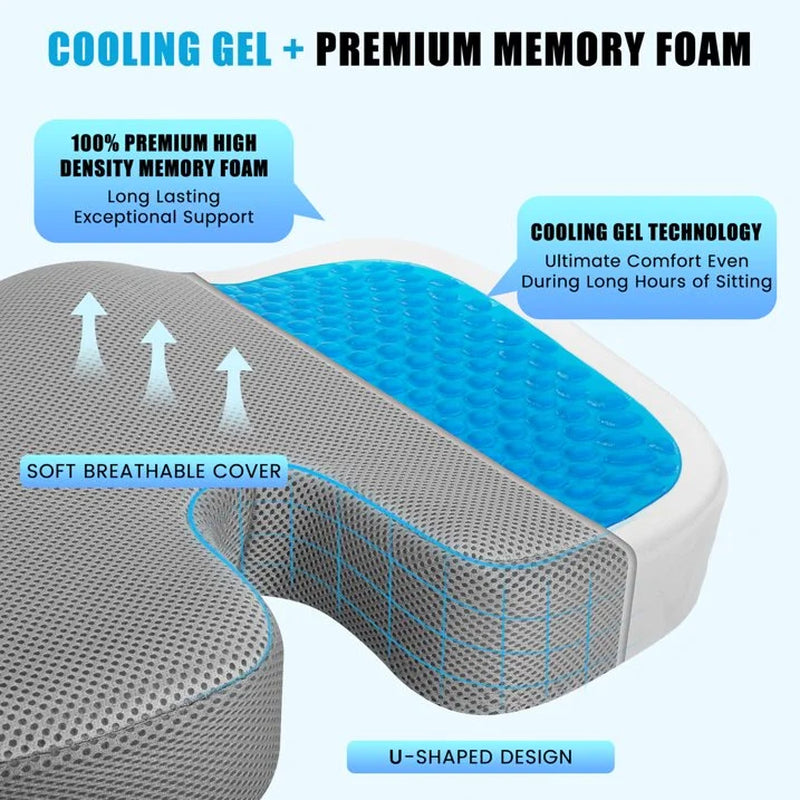 Ultimate Gel & Memory Foam Seat Cushion - Office, Car, & Airplane Support for Tailbone Pain Relief - Non-Slip Coccyx Cushion for Sciatica & Back Pain - Comfort in Gray