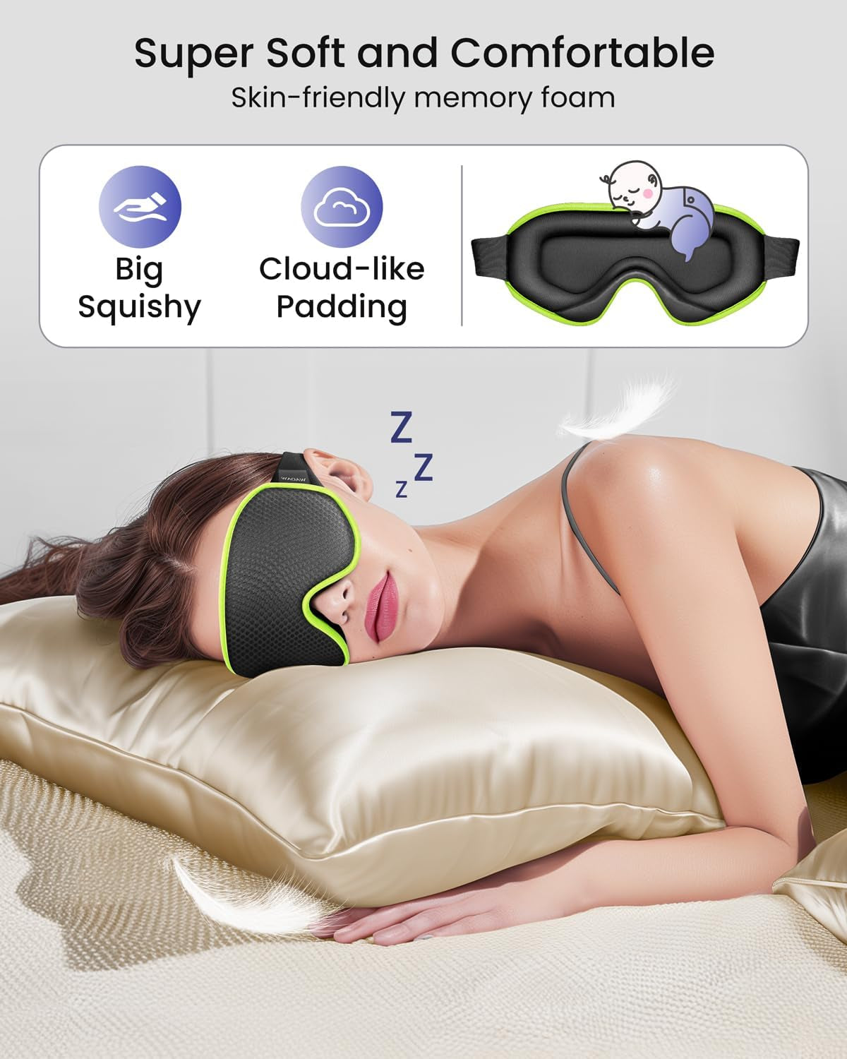 Ergonomic Sleep Mask with Adjustable Strap – Ultra Soft & Lightweight Eye Cover for Sleeping – 3D Contour, Breathable Fabric