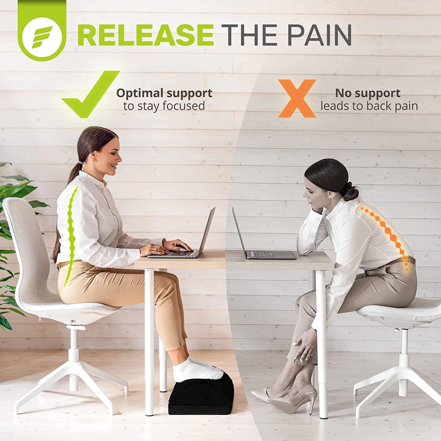 Adjustable Under Desk Foot Rest – Ergonomic Support for Posture, Lumbar & Knee Comfort – Memory Foam with 2 Heights