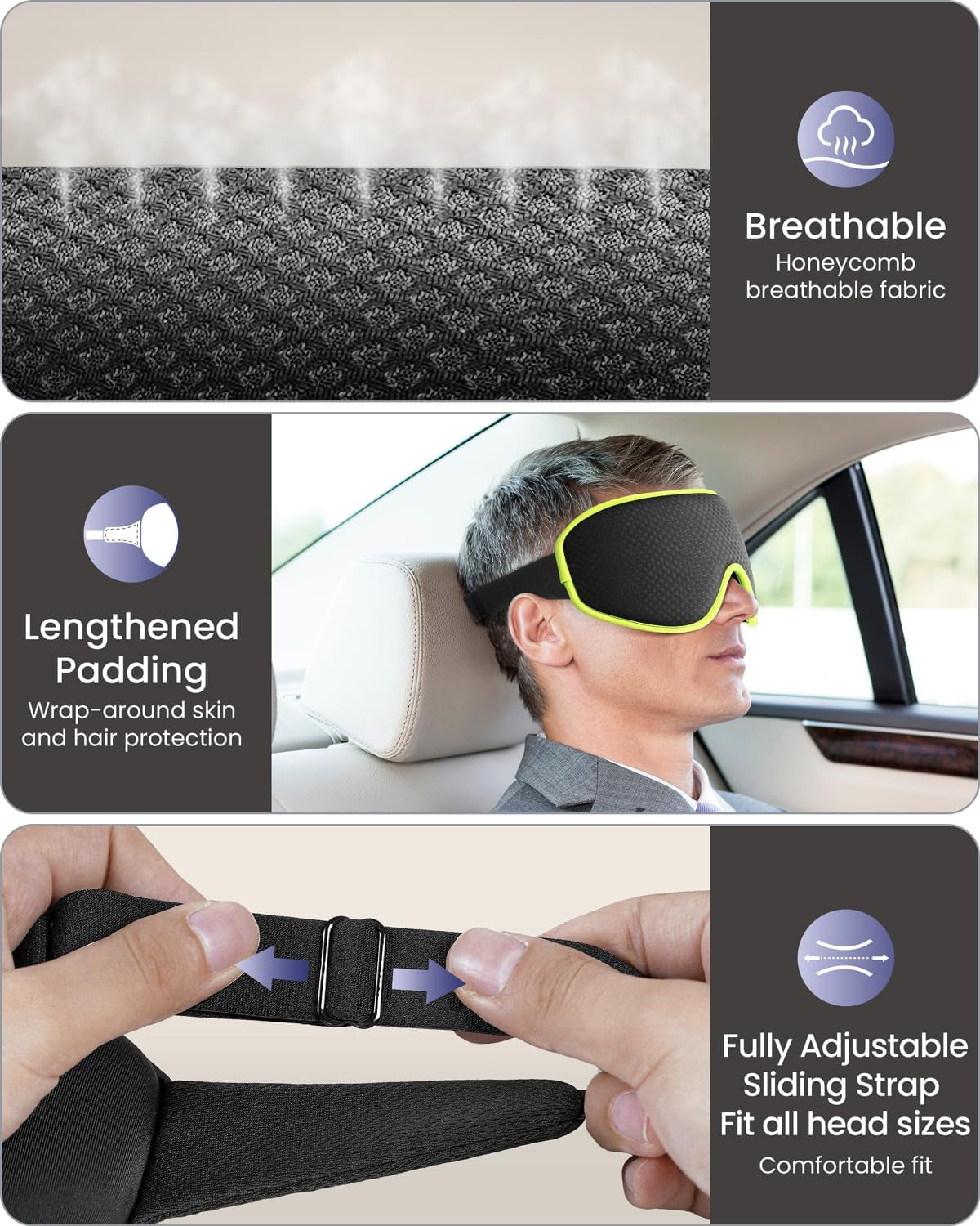 Ergonomic Sleep Mask with Adjustable Strap – Ultra Soft & Lightweight Eye Cover for Sleeping – 3D Contour, Breathable Fabric