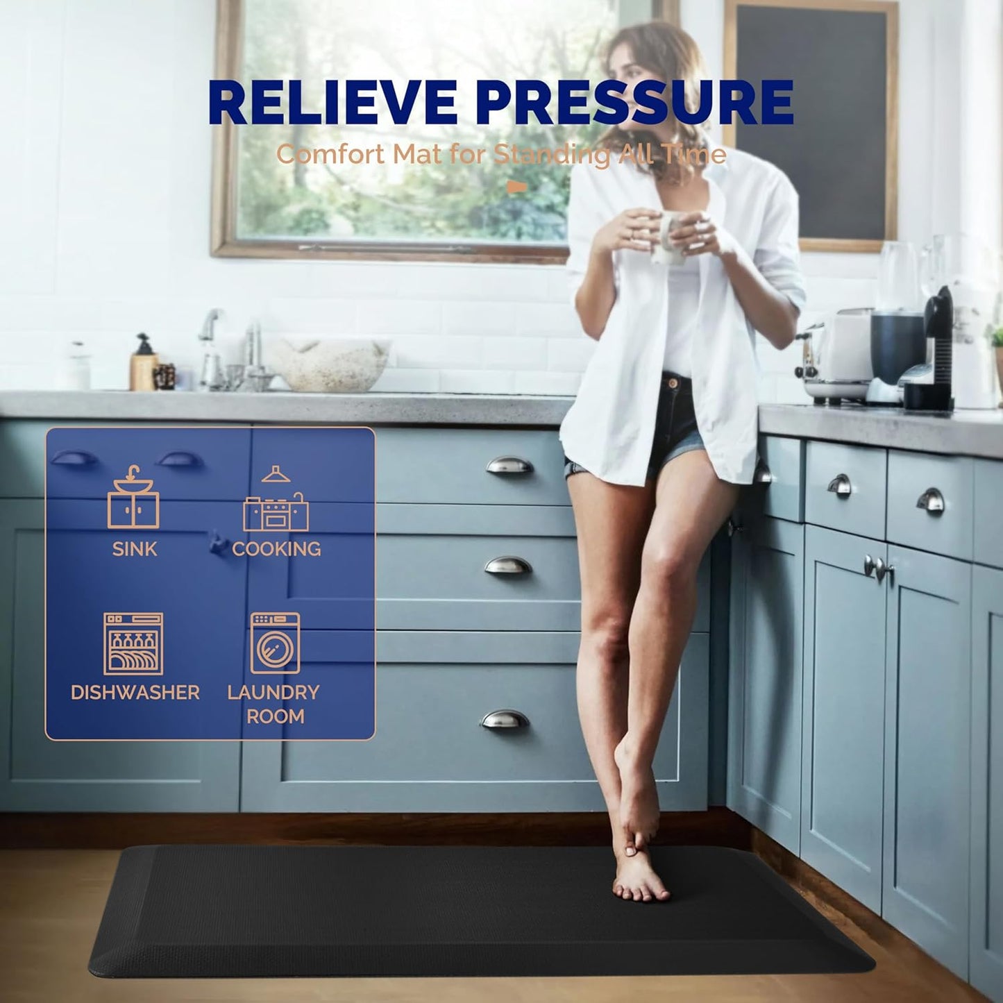 Supportive Standing Mat for Back Relief – Extra Thick Memory Foam Anti-Fatigue Mat – Ideal for Kitchen, Desk & Workspaces – 20"x39"