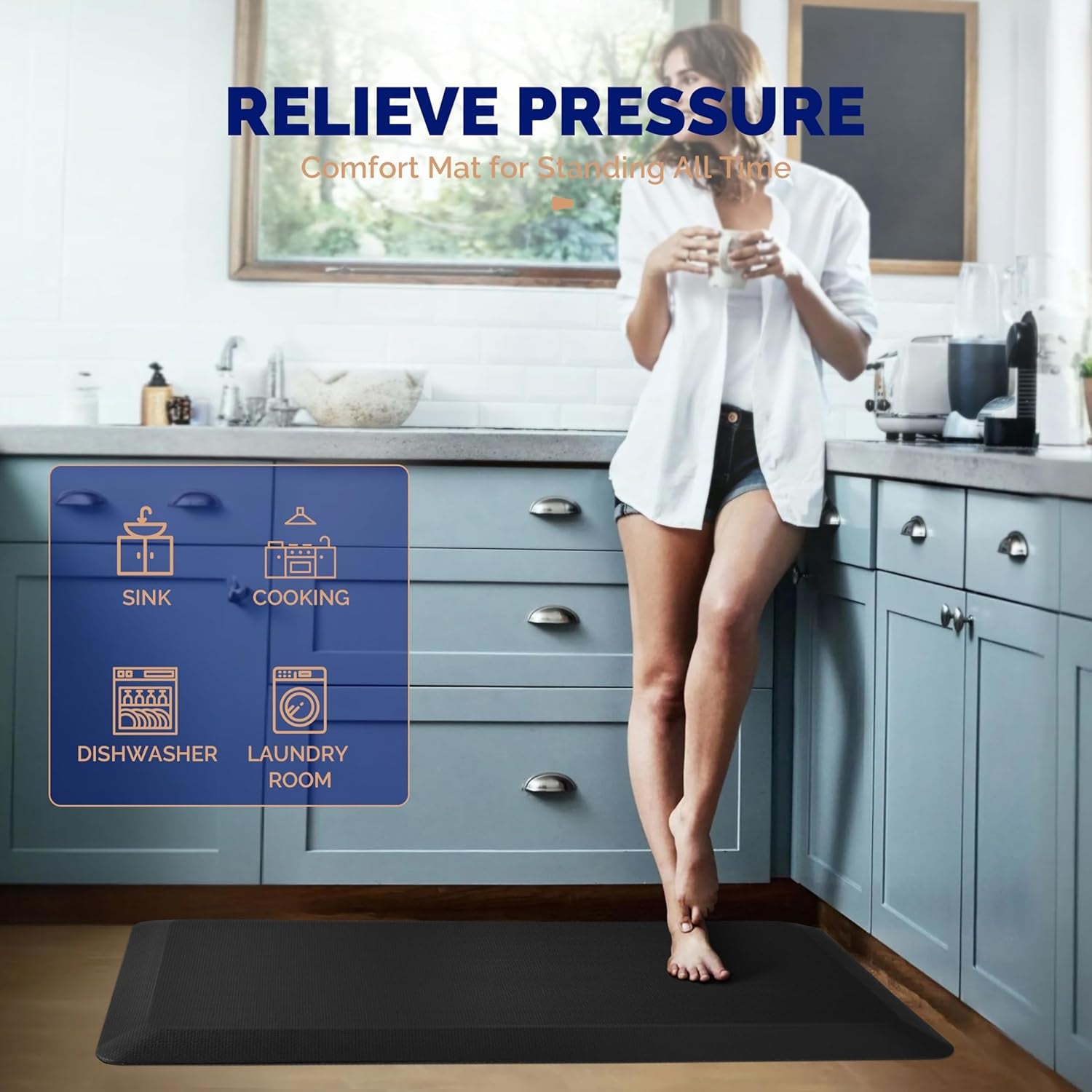 Supportive Standing Mat for Back Relief – Extra Thick Memory Foam Anti-Fatigue Mat – Ideal for Kitchen, Desk & Workspaces – 20"x39"